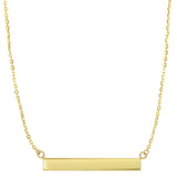 14k Yellow Gold Engravable Bar Sideways Pendant Necklace, 18"