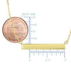 14k Yellow Gold Engravable Bar Sideways Pendant Necklace, 18" fine designer jewelry for men and women