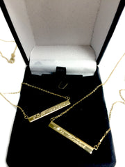 14k Yellow Gold Engravable Bar Sideways Pendant Necklace, 18" fine designer jewelry for men and women