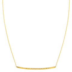 14K Yellow Gold Sideways Curved Bar Pendant Necklace, 17" fine designer jewelry for men and women