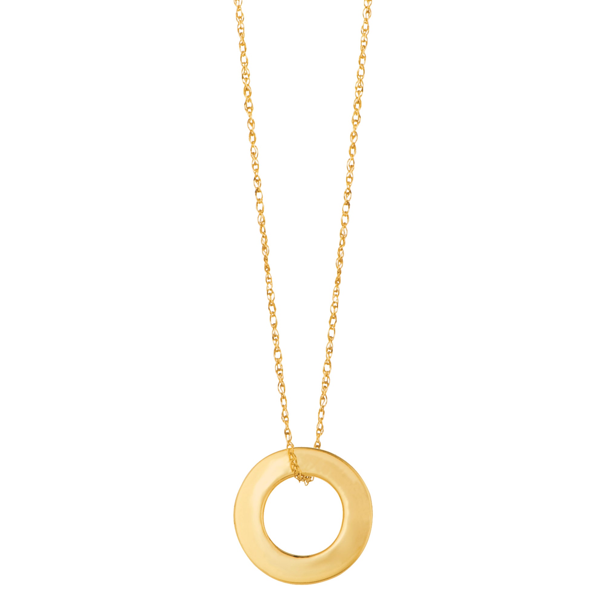 14k Yellow Gold Circle Shaped Pendant Necklace, 18" fine designer jewelry for men and women