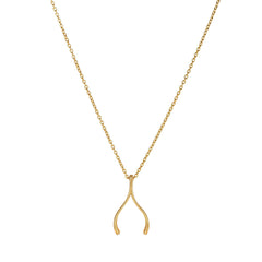 14k Yellow Gold Wishbone Charm Chain Necklace, 17" fine designer jewelry for men and women