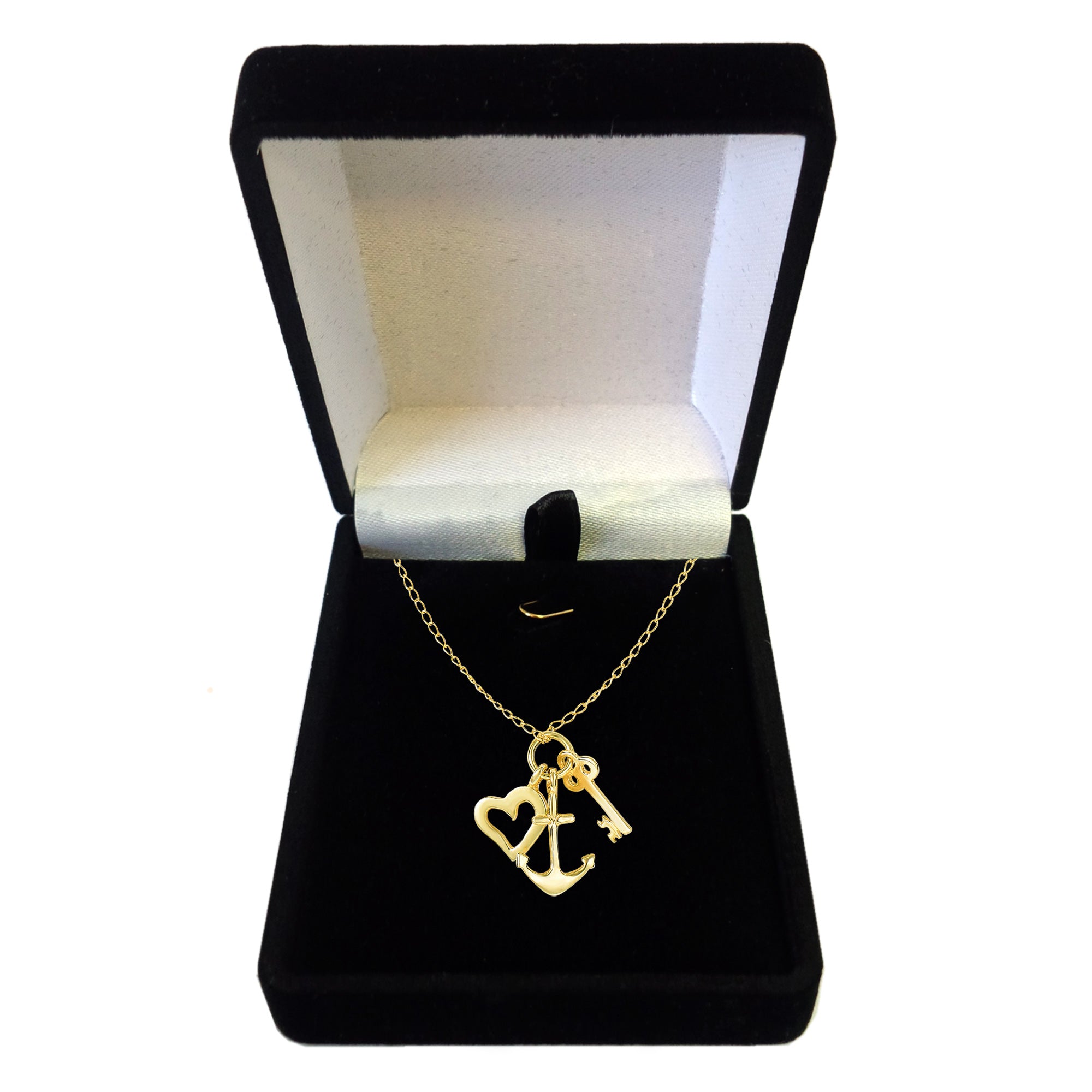 14k Yellow Gold Key Anchor And Heart Charms Necklace, 18"