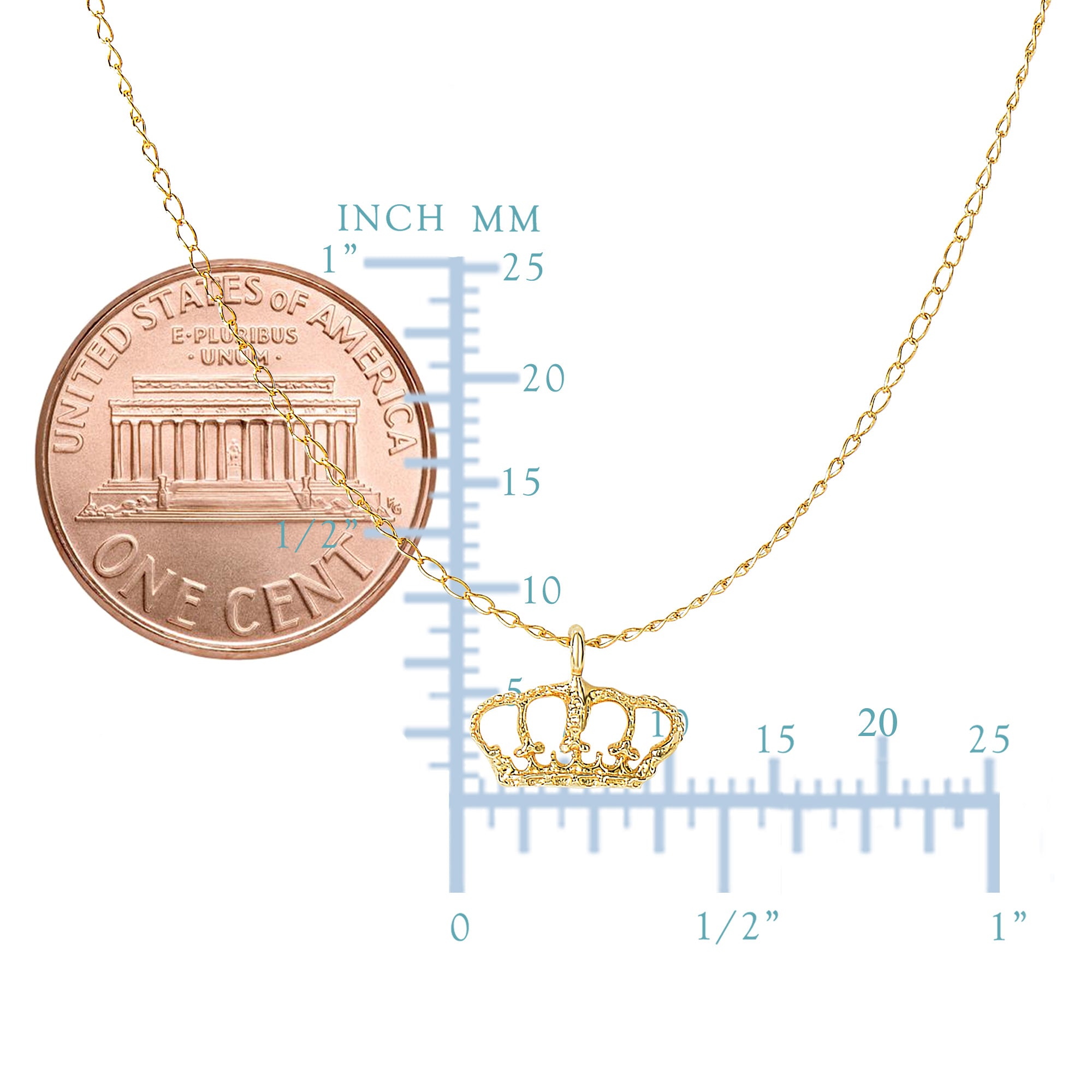 14k Yellow Gold Shiny Crown Pendant Necklace, 18" fine designer jewelry for men and women