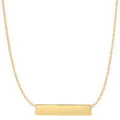 14k Gold Engravable Bar Pendant Necklace, 18" fine designer jewelry for men and women