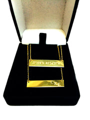 14k Gold Engravable Bar Pendant Necklace, 18" fine designer jewelry for men and women