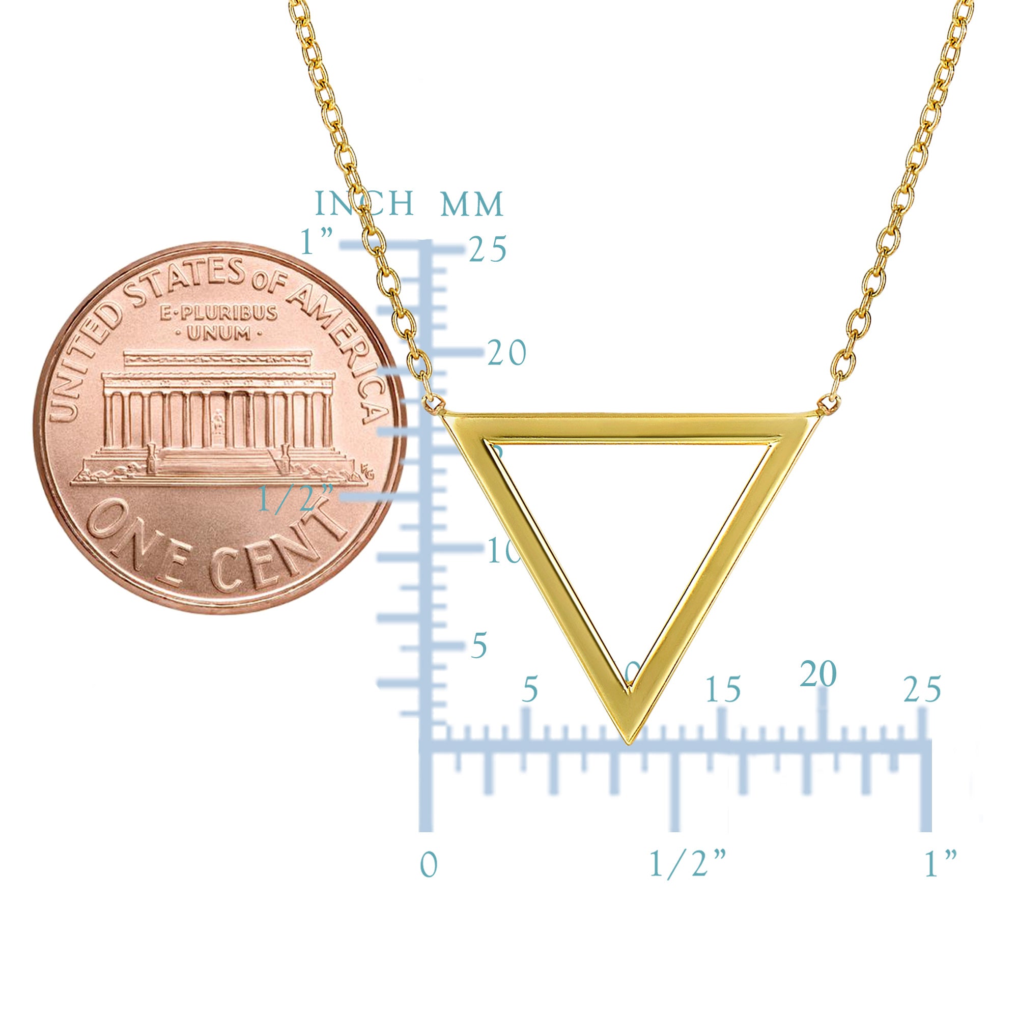 14k Yellow Gold Triangle Delta Symbol Pendant Necklace, 18" fine designer jewelry for men and women