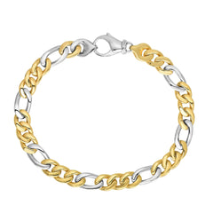14k Yellow And White Gold Diamond Cut Figaro Link Mens Bracelet, 8.5" fine designer jewelry for men and women