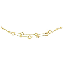 14k Yellow Gold Round Puff Charms On Double Strand Piatto Bracelet, 7.25" fine designer jewelry for men and women