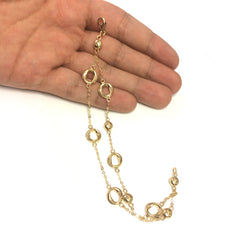 14k Yellow Gold Round Puff Charms On Double Strand Piatto Bracelet, 7.25"