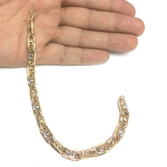 14k Yellow And White Gold Oval Link Mens Fancy Bracelet, 8.25"