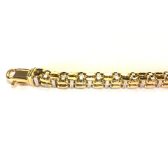 14k Yellow And White Gold Box Link Mens Fancy Bracelet, 8.5" fine designer jewelry for men and women