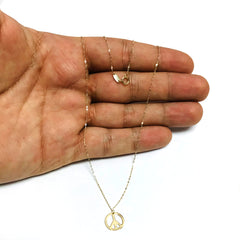 14k Yellow Gold Polished Peace Symbol Charm Link Chain Necklace, 17" fine designer jewelry for men and women
