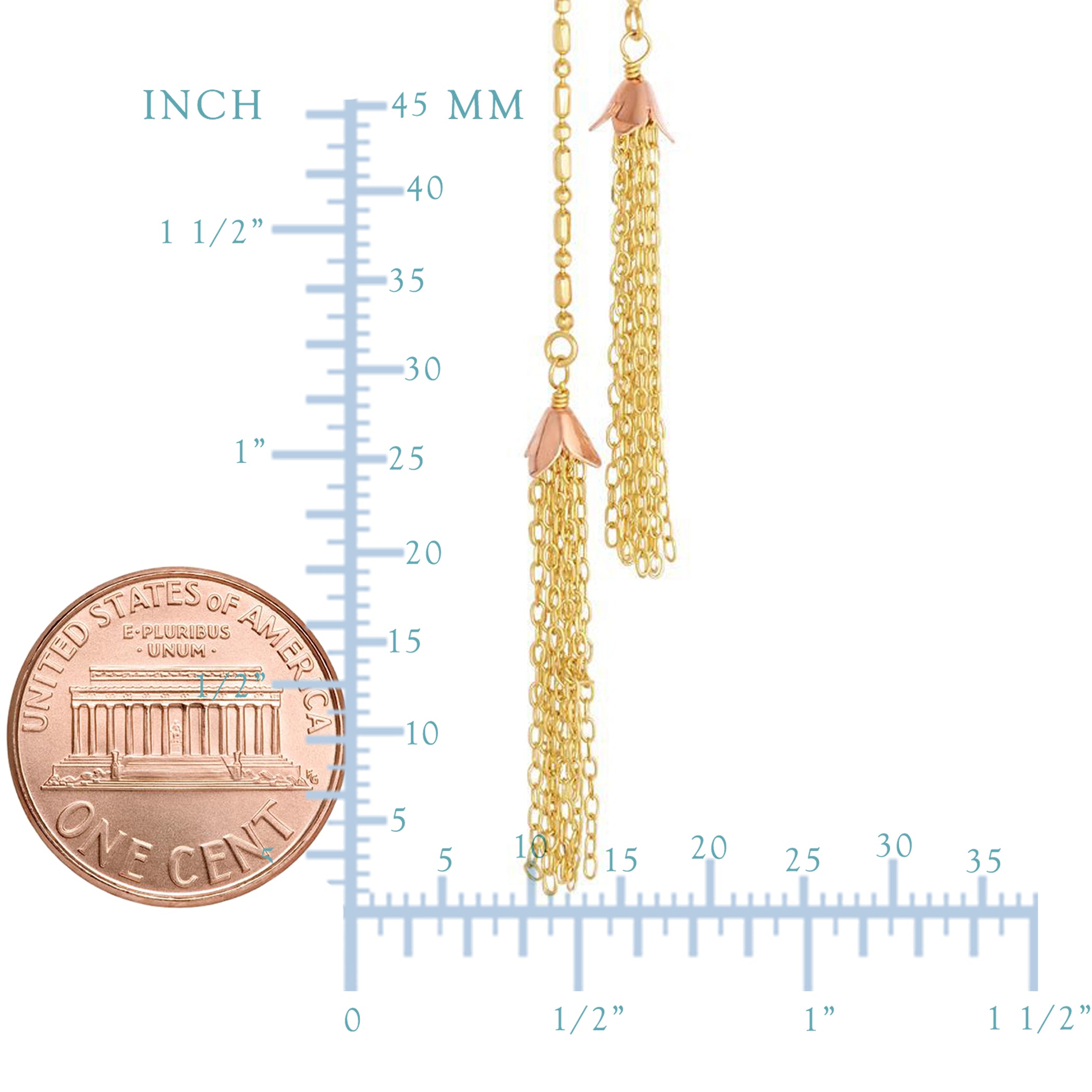 14k Yellow And Rose Gold Double Tassel Necklace, 18" fine designer jewelry for men and women