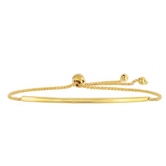 14K Yellow Gold Curve Bar Diamond Cut Wheat Chain Adjustable Bracelet With Adjustable Ball Clasp, 9.25" fine designer jewelry for men and women