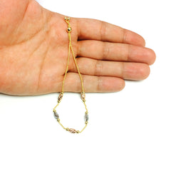 Tricolor Diamond Cut Oval Bead Stations Bolo Friendship Adjustable Bracelet In 14K Gold, 9.25" fine designer jewelry for men and women