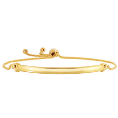 14K Yellow Gold Diamond Cut Round Wheat Adjustable Bracelet With Shiny Curved Bar Element, 9.25" fine designer jewelry for men and women