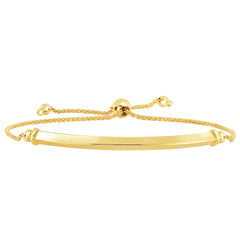 14K Yellow Gold Diamond Cut Round Wheat Adjustable Bracelet With Shiny Arched Bar Center Element, 9.25" fine designer jewelry for men and women