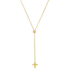 14k Yellow Gold Cross Style Long Necklace, 26" fine designer jewelry for men and women
