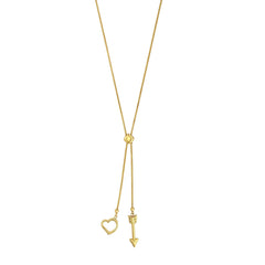 14k Yellow Gold Heart And Arrow Charm Long Necklace, 28" fine designer jewelry for men and women