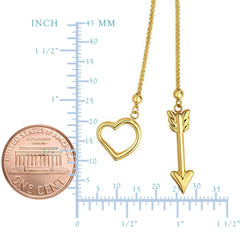 14k Yellow Gold Heart And Arrow Charm Long Necklace, 28" fine designer jewelry for men and women