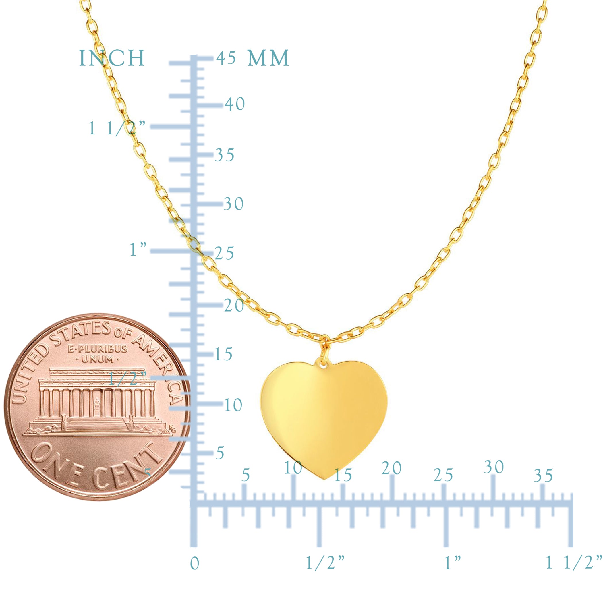 14k Yellow Gold High Polished Heart Necklace,16" fine designer jewelry for men and women