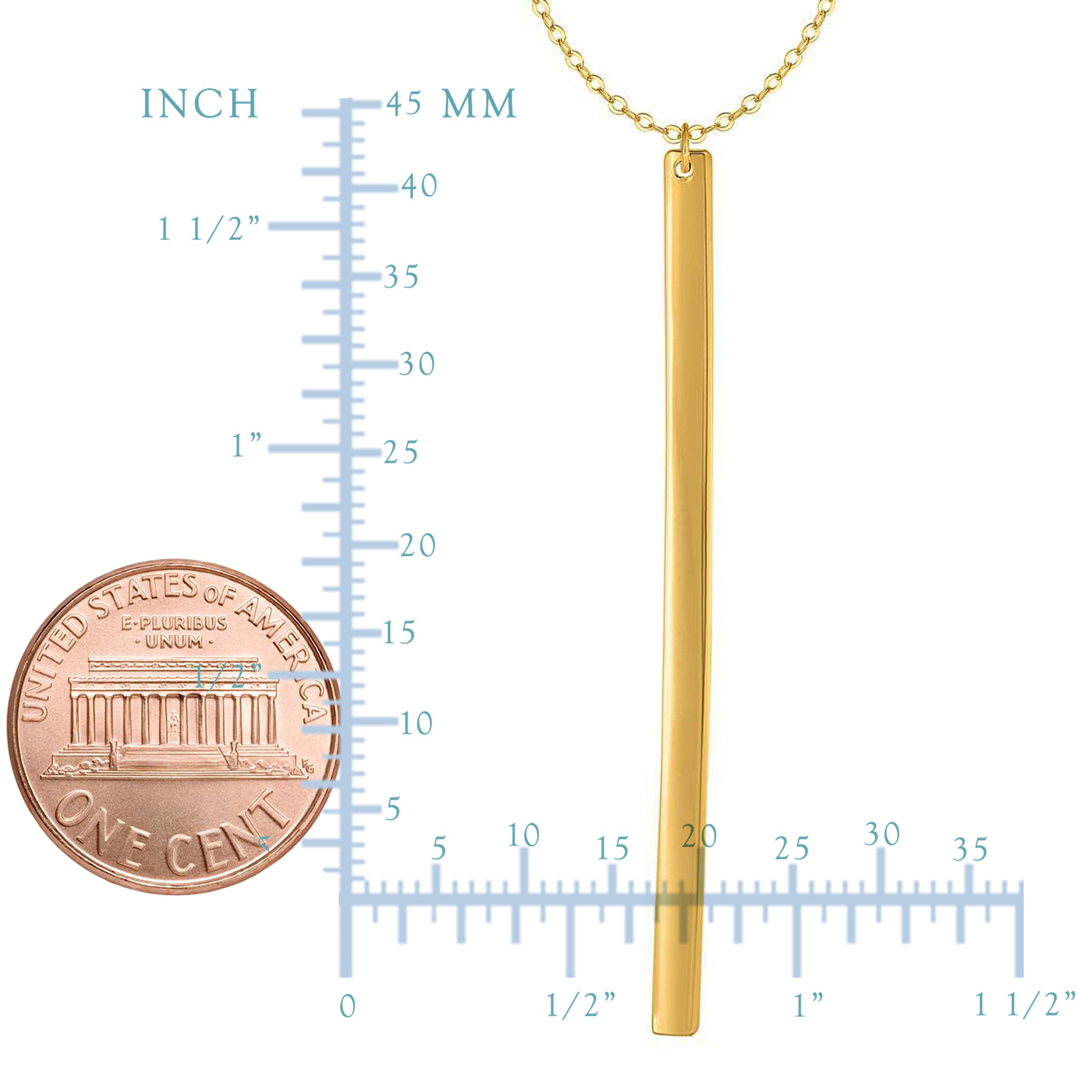 14k Yellow Gold Hanging Bar Necklace, 24" fine designer jewelry for men and women
