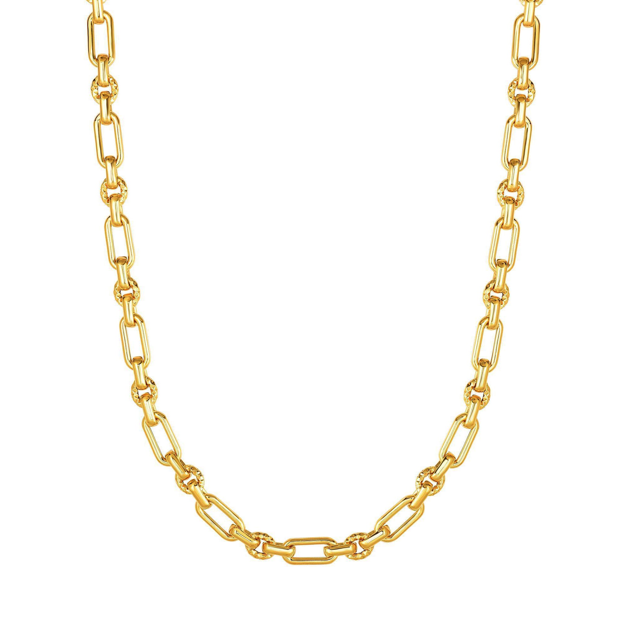 14k Yellow Gold Diamond Cut Oval Link Chain Womens Bracelet, 7.5" fine designer jewelry for men and women