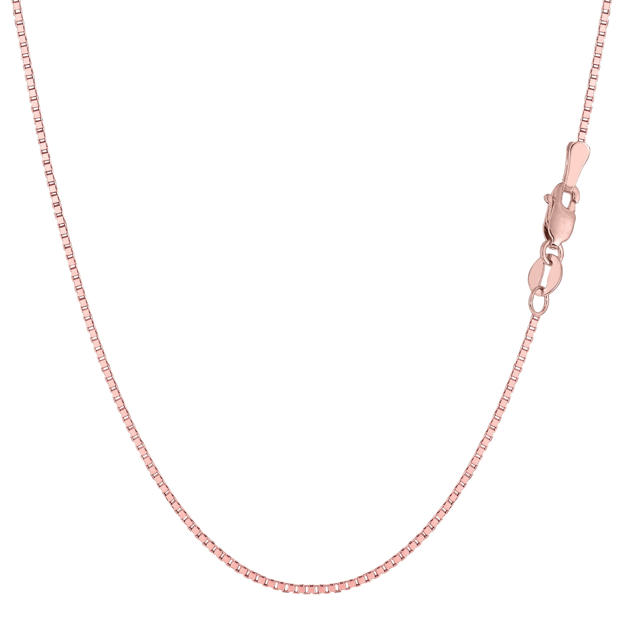 14k Rose Solid Gold Mirror Box Chain Necklace, 0.8mm fine designer jewelry for men and women