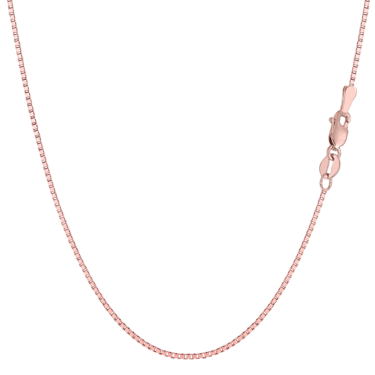 14k Rose Solid Gold Mirror Box Chain Necklace, 0.8mm fine designer jewelry for men and women