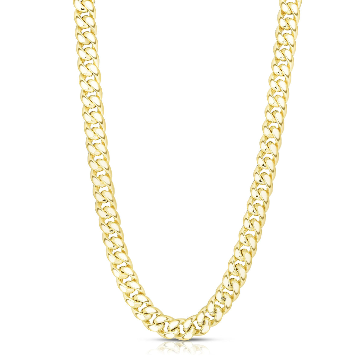 14k Yellow Gold Miami Cuban Link Chain Semi Hollow Necklace, 7mm fine designer jewelry for men and women