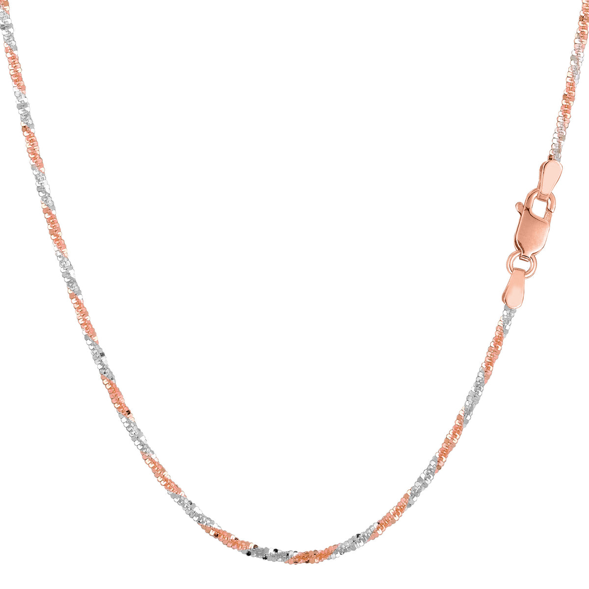 14k 2 Tone Rose And White Gold Sparkle Chain Necklace, 1.5mm fine designer jewelry for men and women