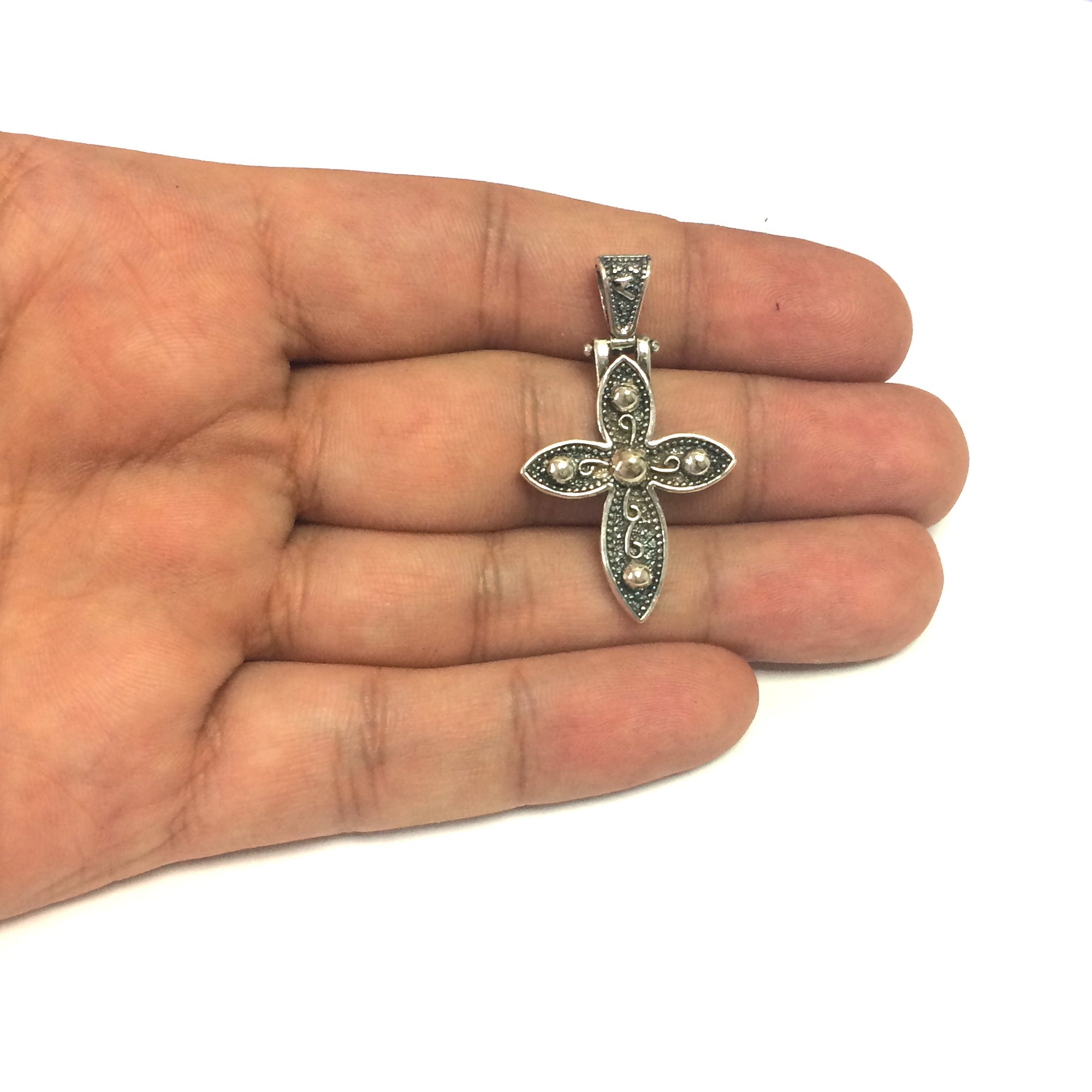 Oxidized Sterling Silver Byzantine Style Cross Pendant - JewelryAffairs