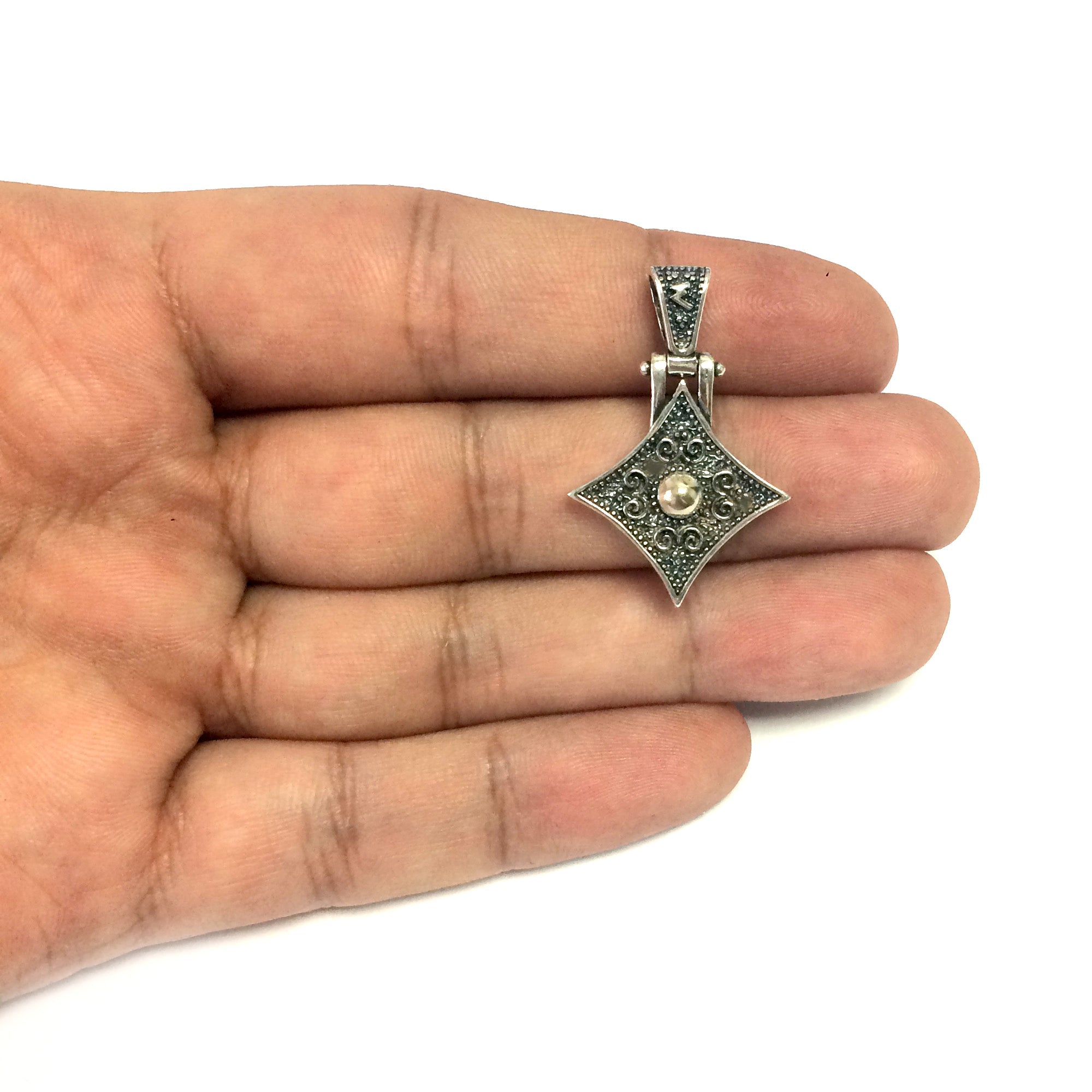 Oxidized Sterling Silver Byzantine Style Rhombus Pendant - JewelryAffairs