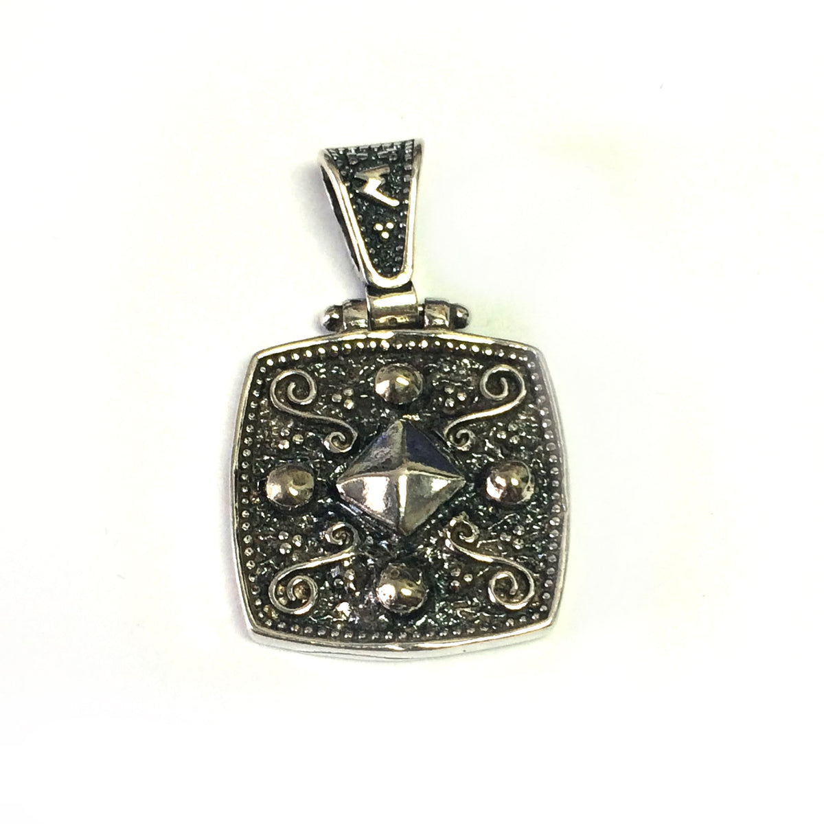 Oxidized Sterling Silver Byzantine Style Square Pendant - JewelryAffairs