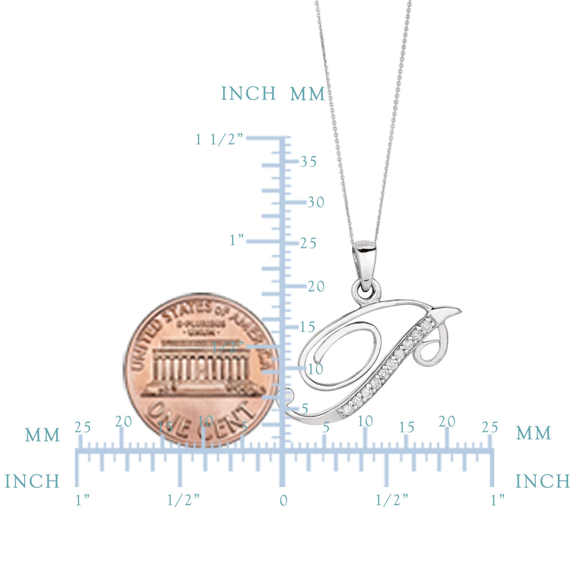 "P" Sterling Silver Rhodium Plated Script Initial Letter With Diamonds On 18 Inch Chain ( 0.05 Tcw) - JewelryAffairs