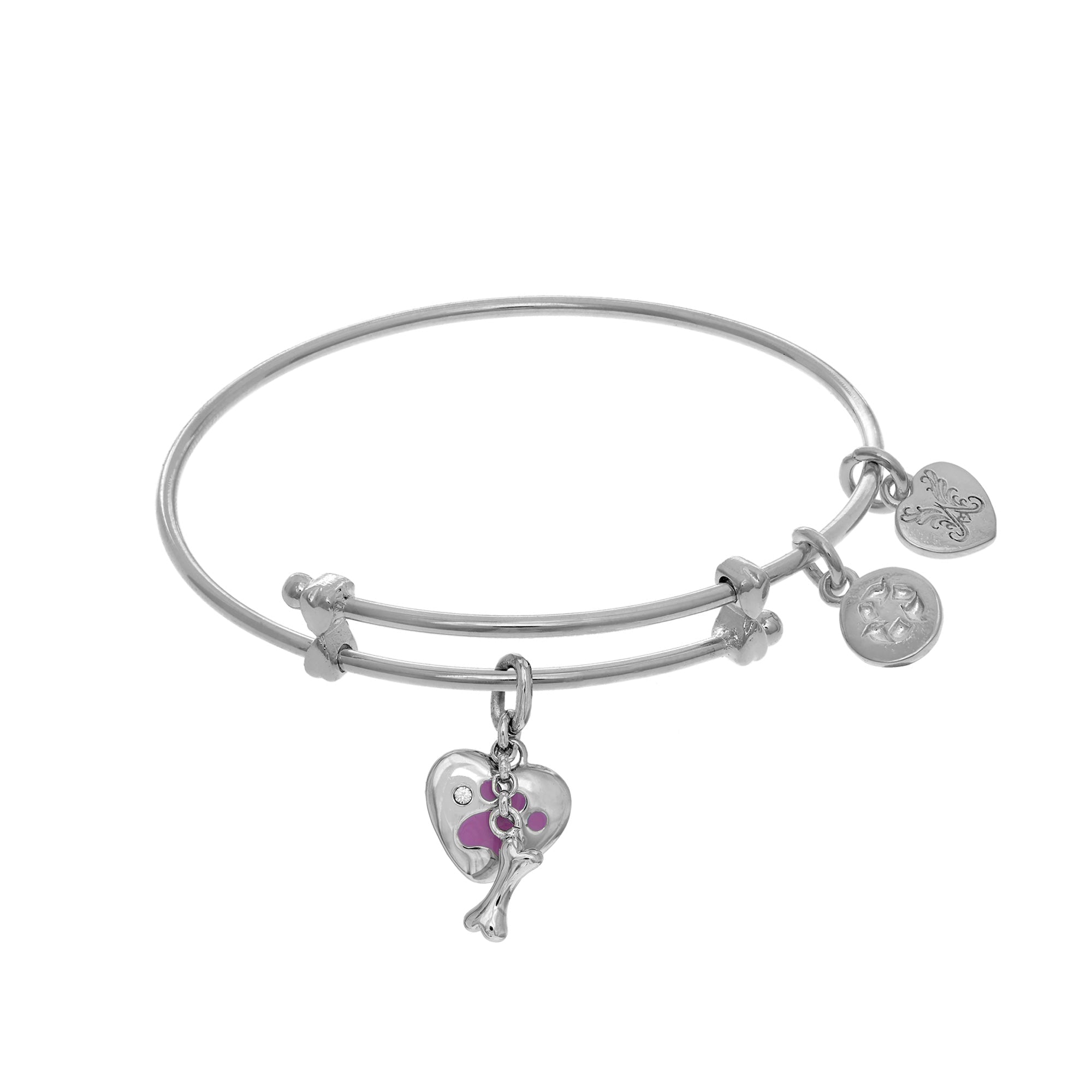 Paw Print And Bone Charms Adjustable Bangle Girls Bracelet - JewelryAffairs