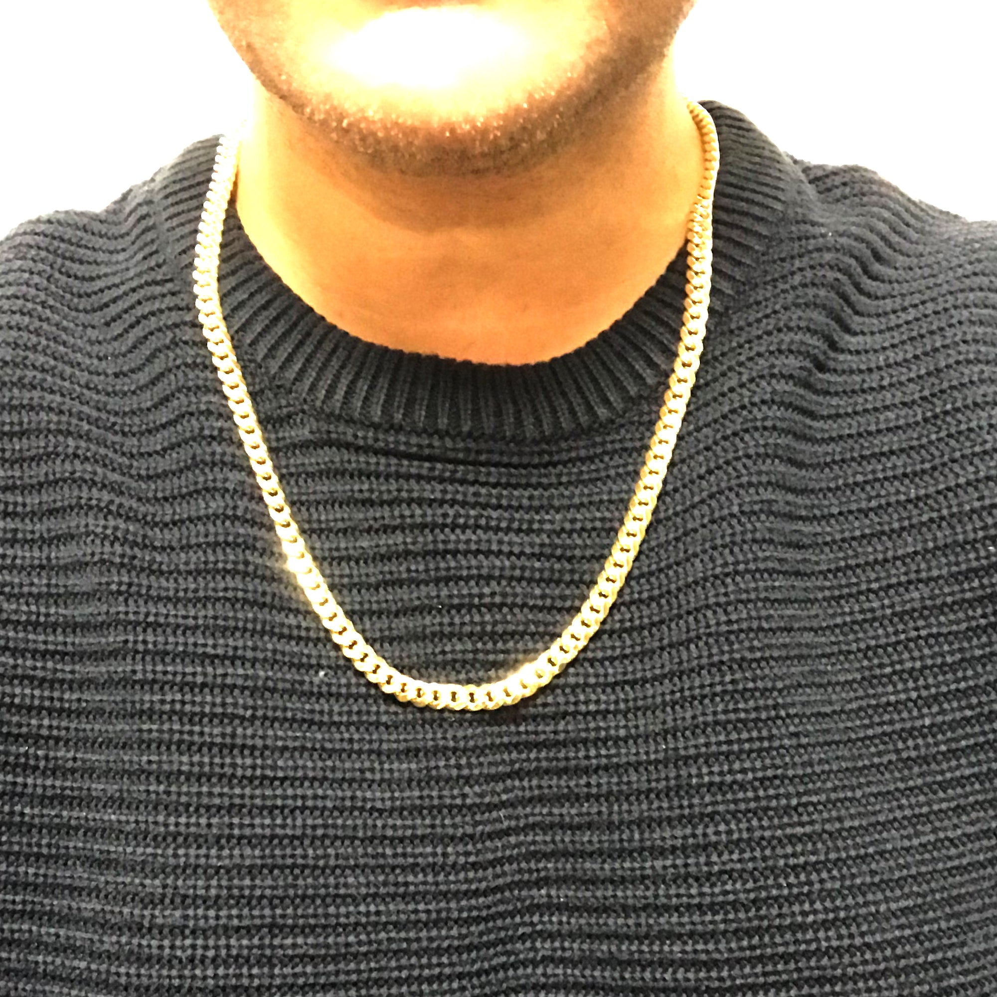 14k Yellow Gold Miami Cuban Link Chain Necklace, Width 6.9mm fine designer jewelry for men and women