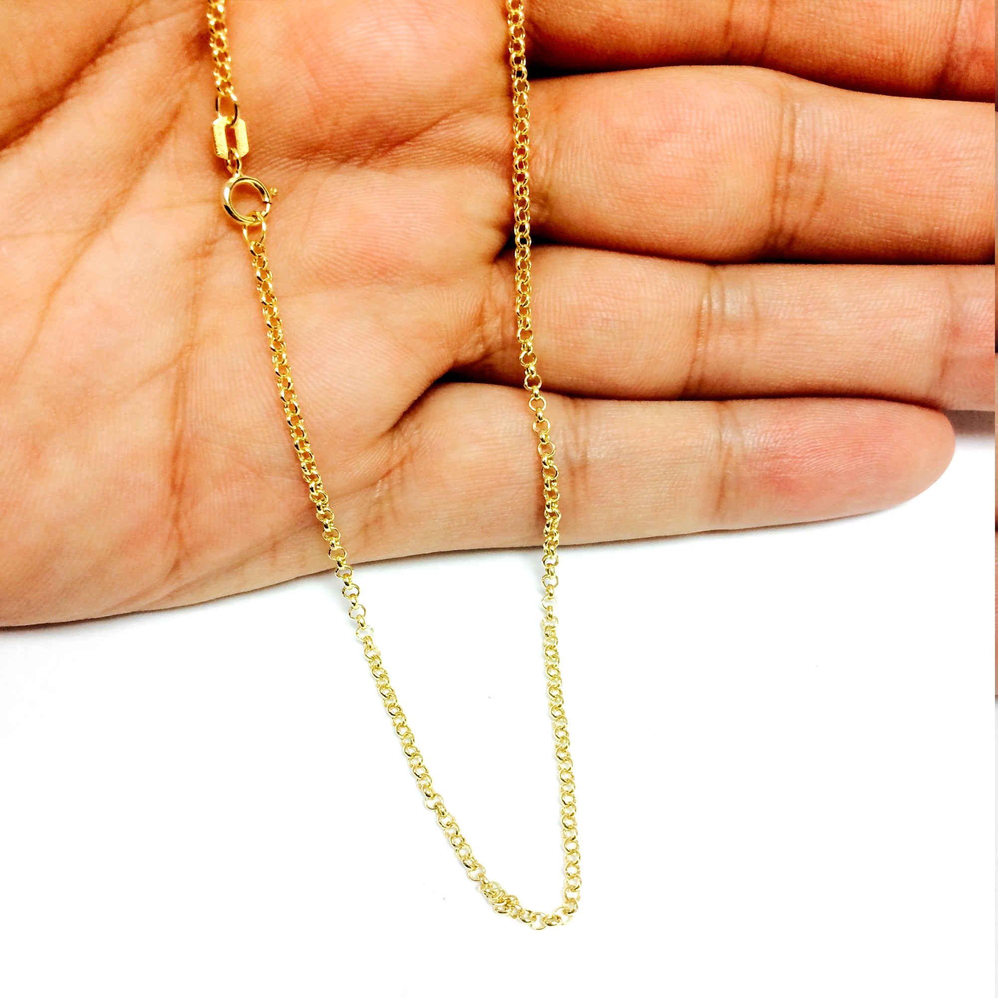 14k Yellow Gold Round Rolo Link Chain Necklace, 1.85mm fine designer jewelry for men and women