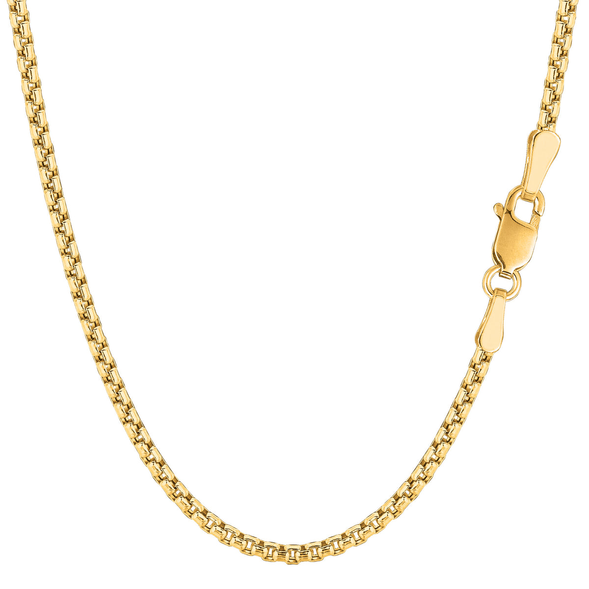 14k Yellow Gold Round Box Chain Necklace, 2.1mm fine designer jewelry for men and women