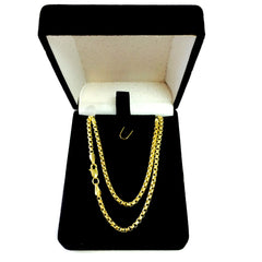 14k Yellow Gold Round Box Chain Necklace, 2.1mm fine designer jewelry for men and women