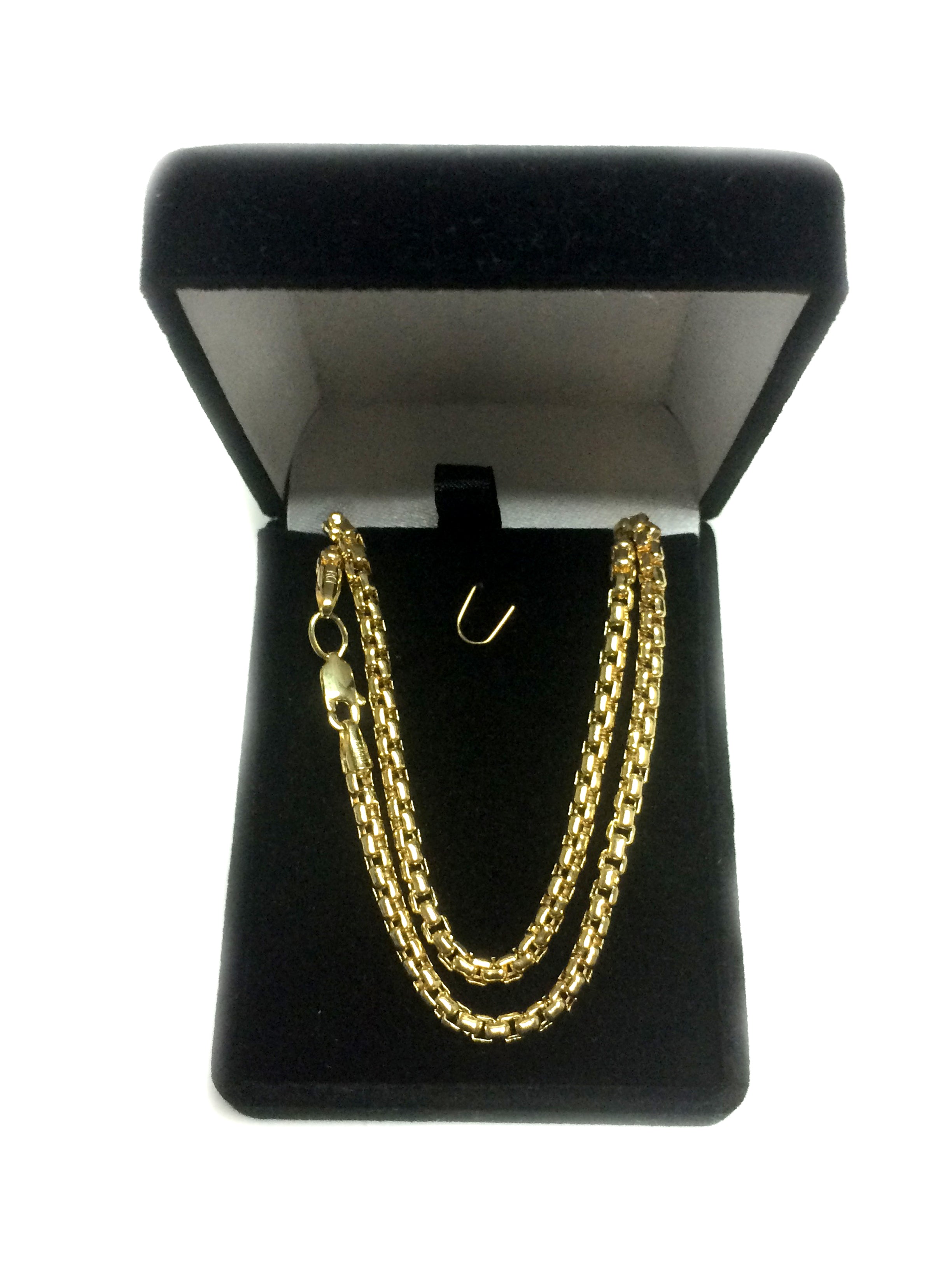 14k Yellow Gold Round Box Chain Necklace, 3.4mm fine designer jewelry for men and women