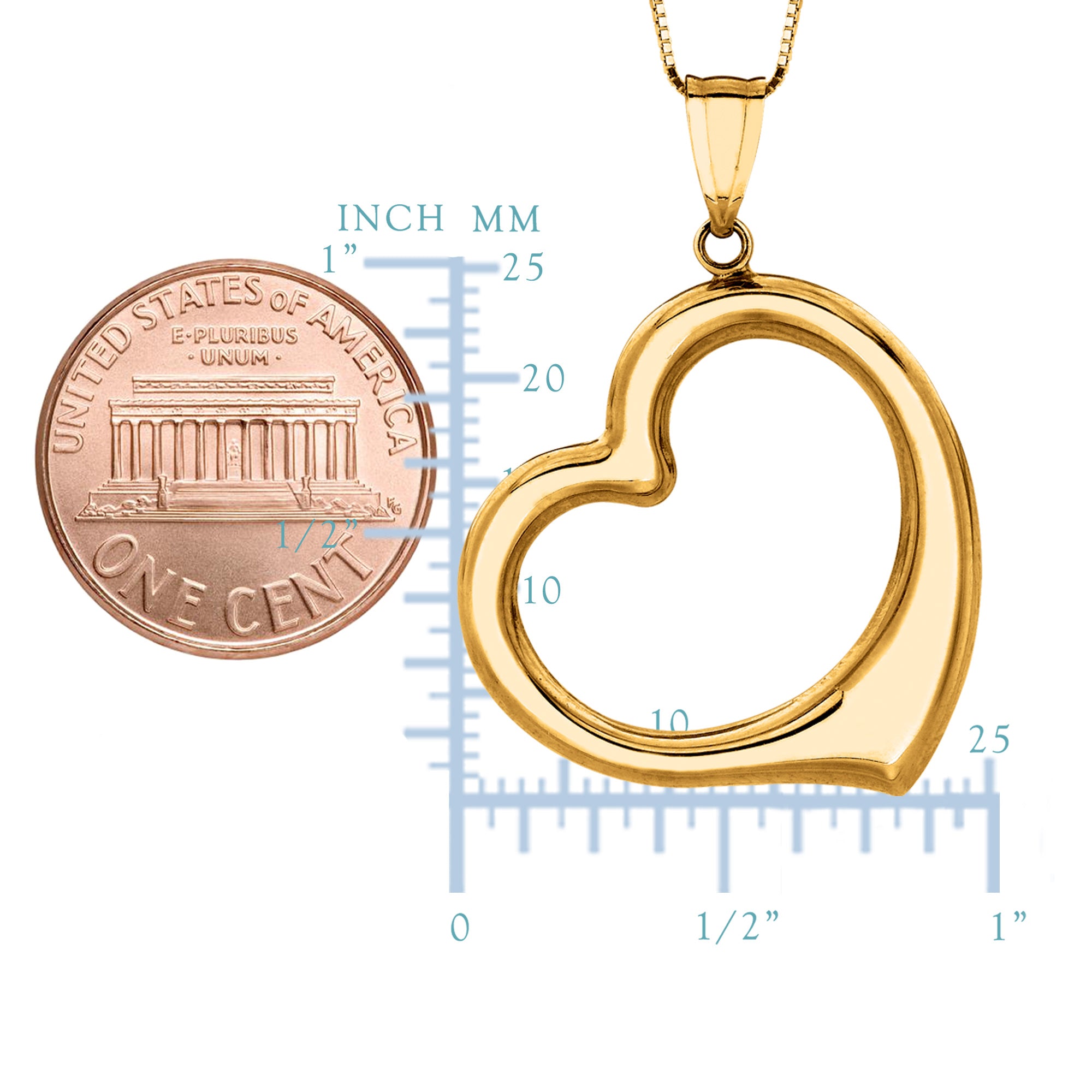 14k Gold Open Heart Pendant Necklace, 18"