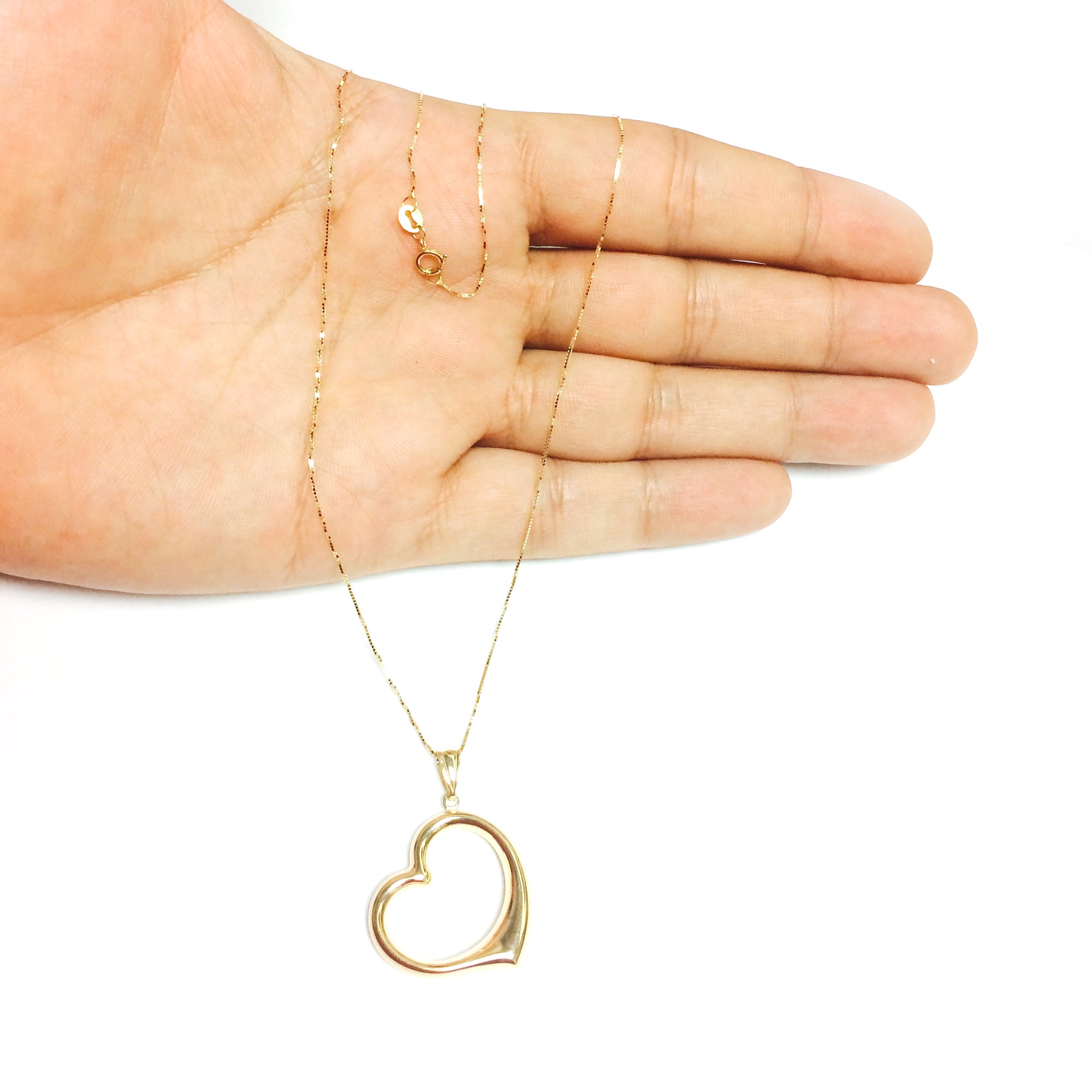 14k Gold Open Heart Pendant Necklace, 18" fine designer jewelry for men and women