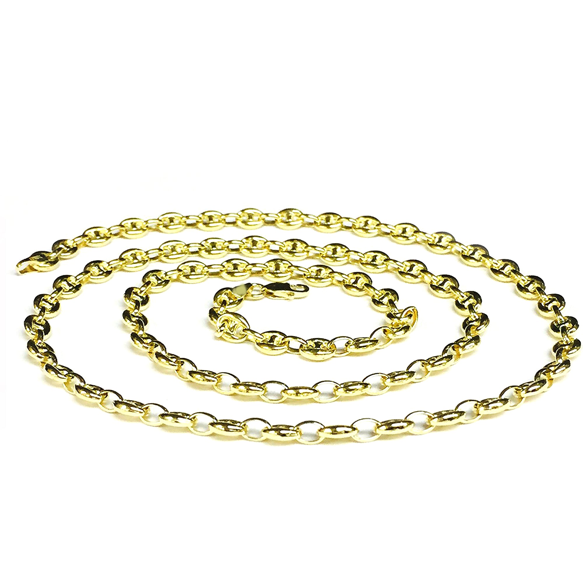 14k Yellow Gold Puffed Mariner Link Chain Necklace, 4.7mm fine designer jewelry for men and women