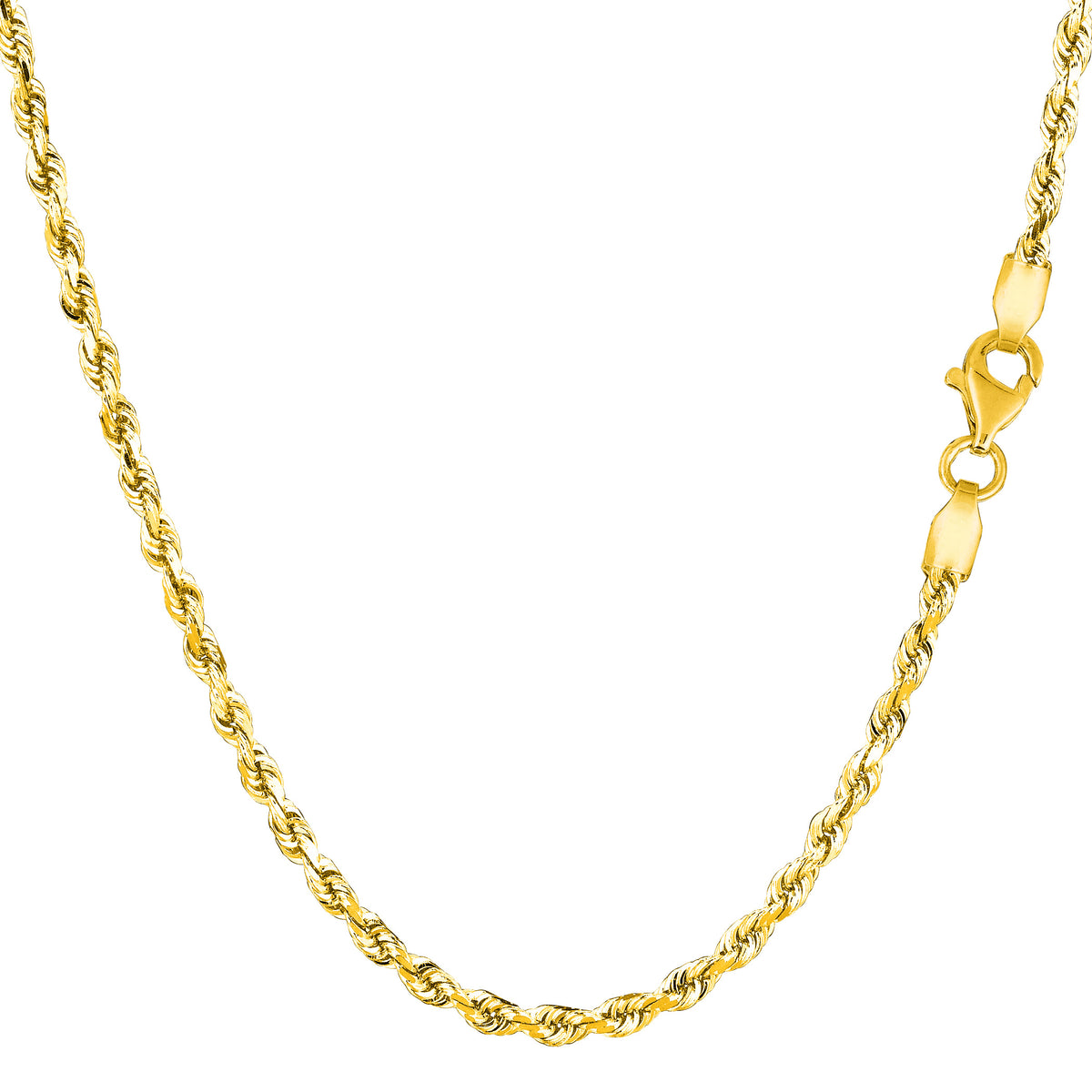 14k Yellow Solid Gold Diamond Cut Rope Chain Necklace, 2.5mm fine designer jewelry for men and women