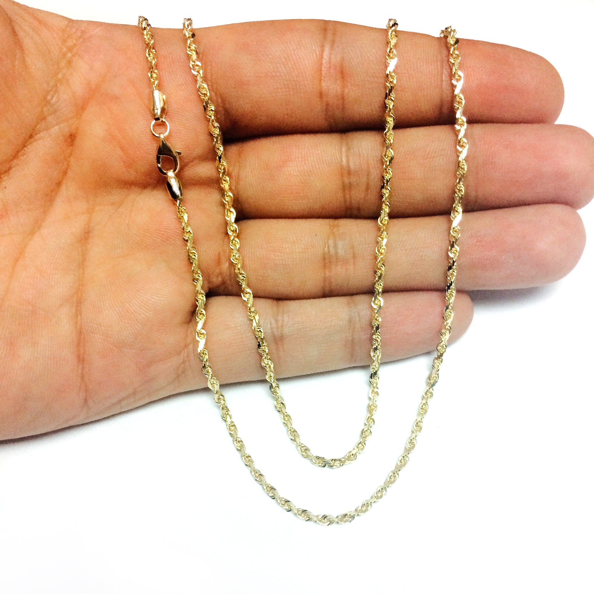 14k Yellow Solid Gold Diamond Cut Rope Chain Necklace, 2.5mm fine designer jewelry for men and women