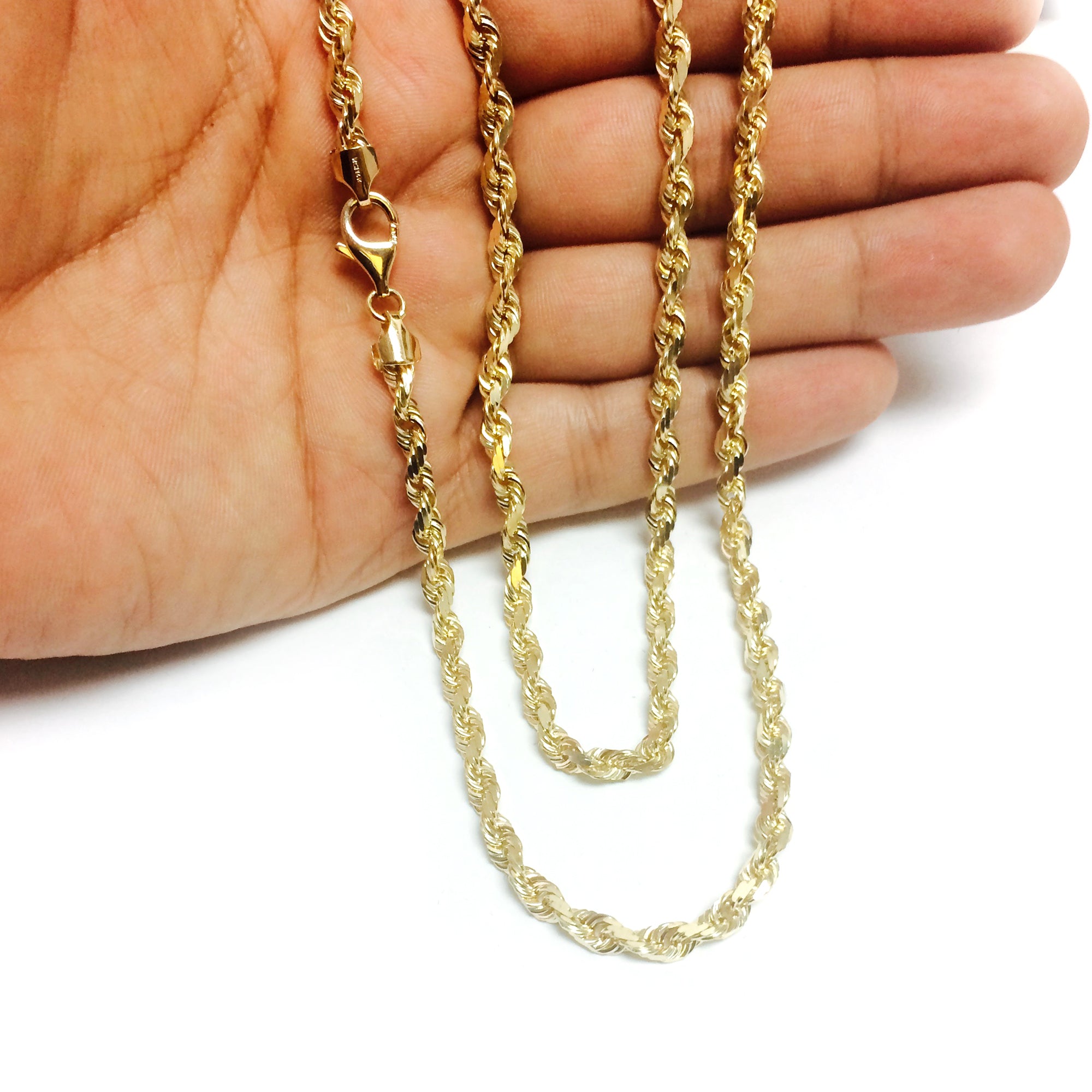14k Yellow Solid Gold Diamond Cut Rope Chain Necklace, 5.0mm fine designer jewelry for men and women