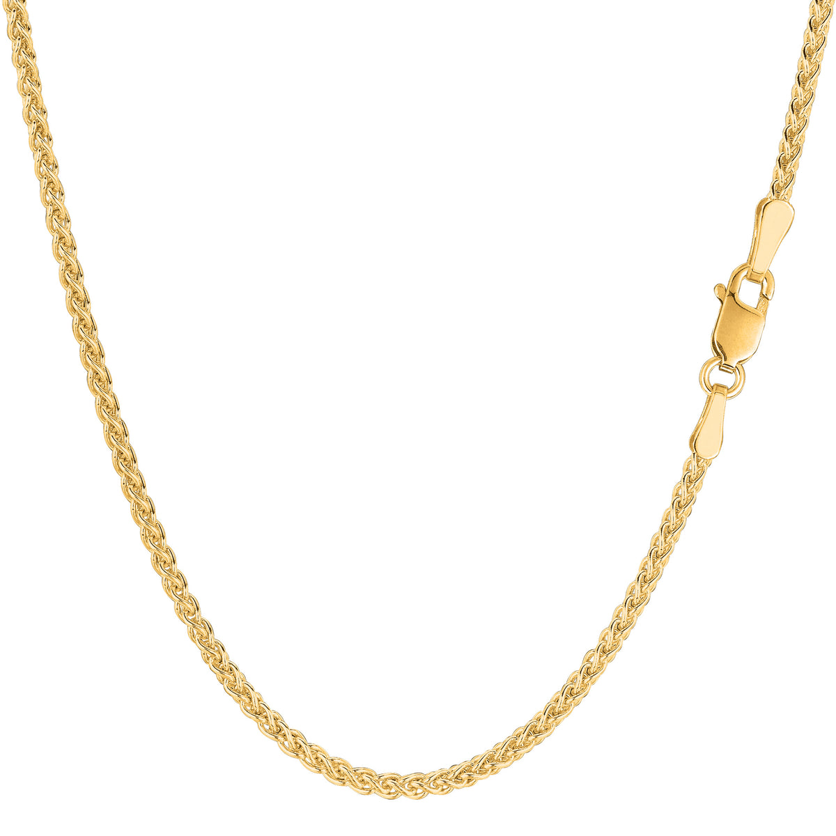 14k Yellow Gold Round Wheat Chain Necklace, 2.1mm fine designer jewelry for men and women