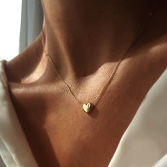 Real Gold Puffed Heart Pendant Necklace, 18"